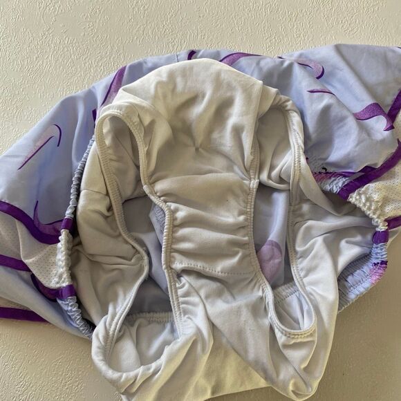 Nike Dri-Fit Running Shorts L Purple Swoosh Print Lightweight Activewear - Picture 7 of 7